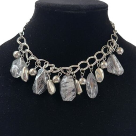 Edgy Gray Tone Metallic Acrylic Choker Necklace - Picture 1 of 7